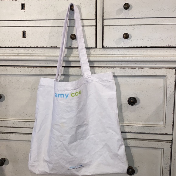 Amy Coe Peace Love Baby blue & white 15” x 14” shoulder handles carry tote bag - Picture 4 of 7